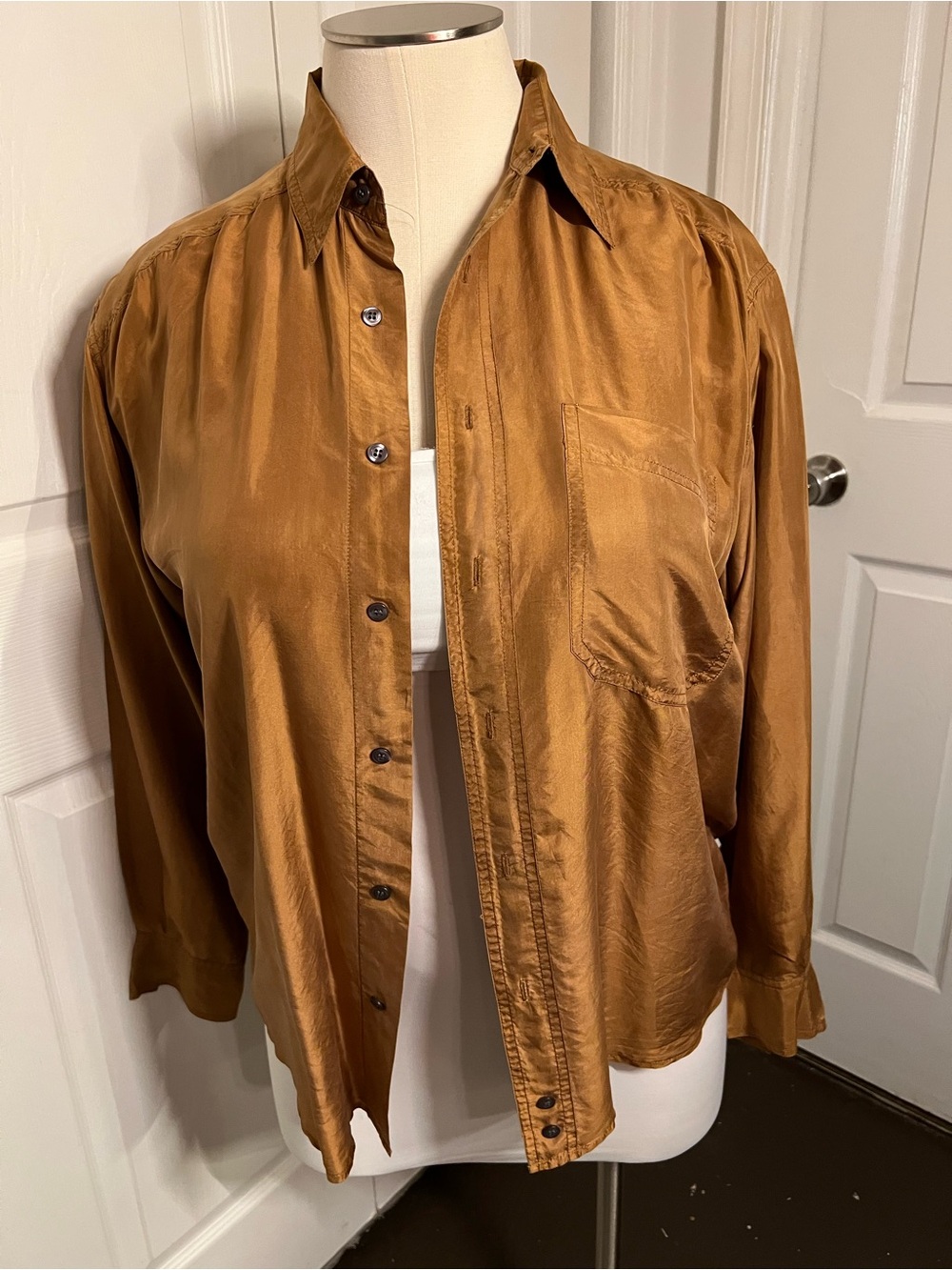 Vintage Bronze Silk Button-Down Shirt size S